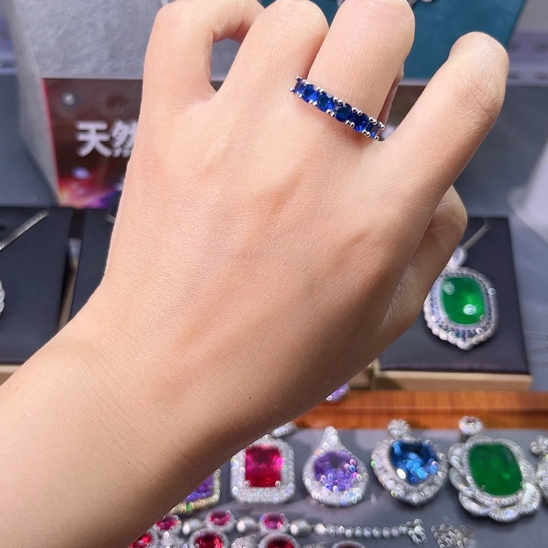 戒指蓝宝石银S925镶嵌1
