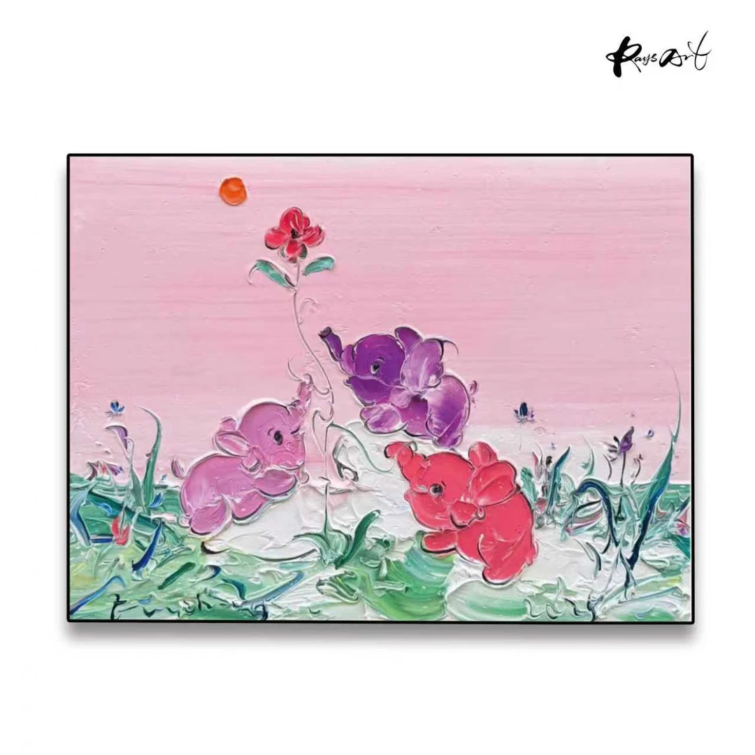 RaysArt艺术-付毅兵 当代艺术家 繁花小象系列 油画原作作品收藏
