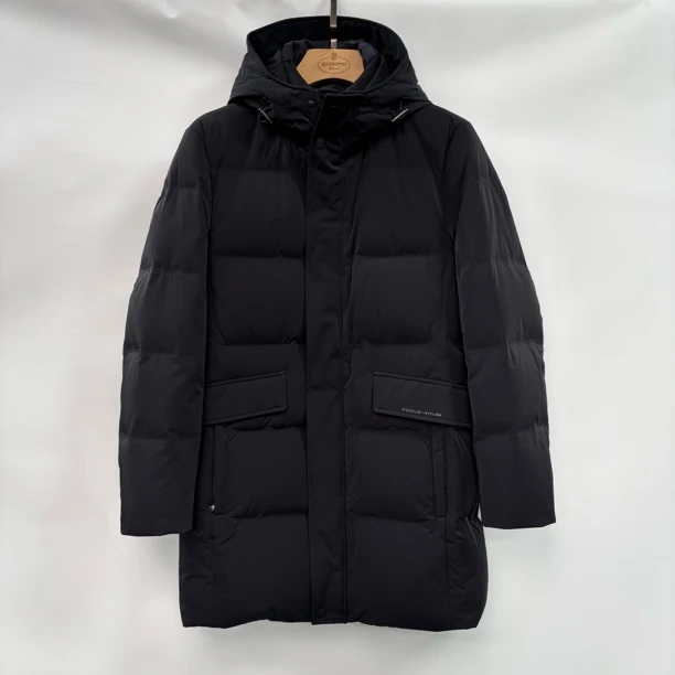 3525男装鹅绒连帽中长款加厚保暖宽松中冬季外套