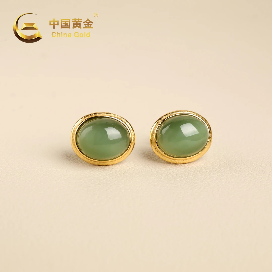 【中国黄金】青琅 | 和田玉*耳饰*S925银镶嵌-R1763-格