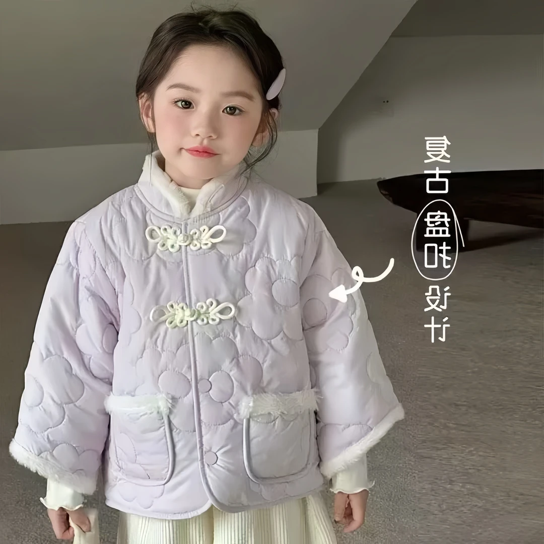 儿童加绒加厚外套秋冬季2025新款韩版女童棉服国风保暖上衣女宝宝