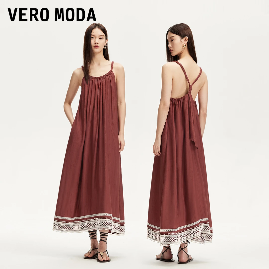 【达人专属】Vero Moda连衣裙花边波西米亚风吊带长裙32527A024