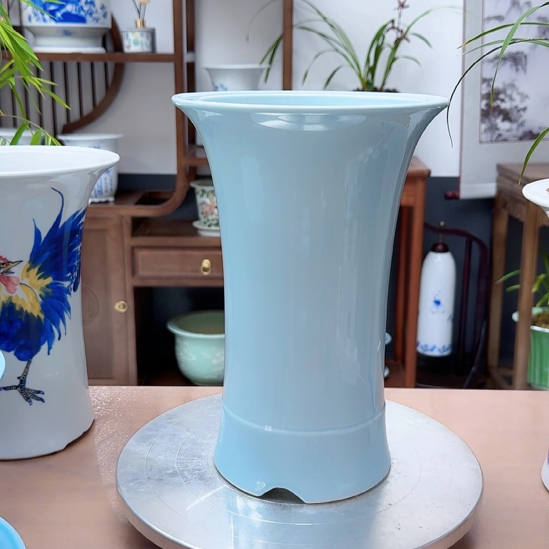 埜***芏天青色朿腰陶瓷花盆