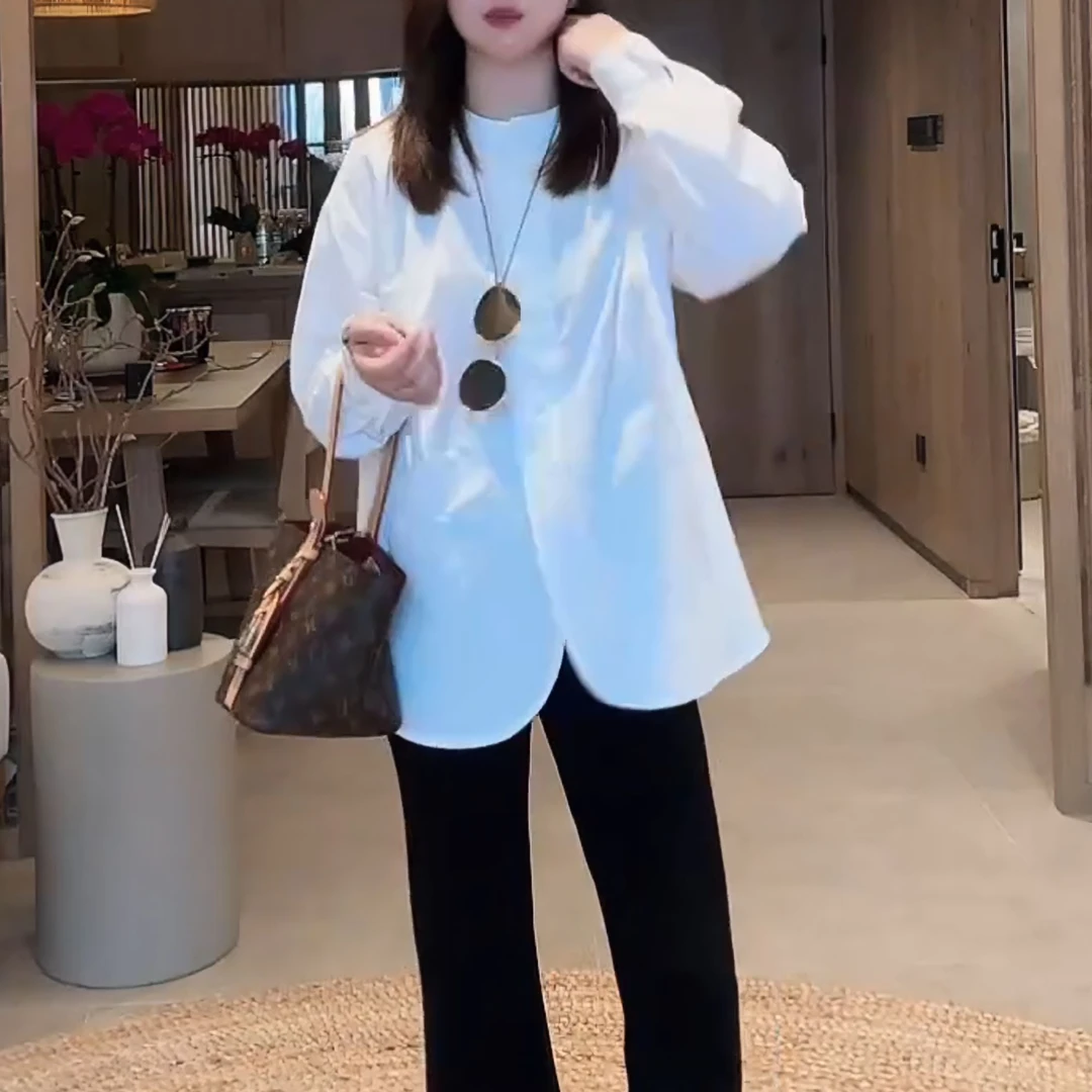 2025春夏新款韩国风时尚休闲百搭宽松白色长袖衬衫女LK2501466