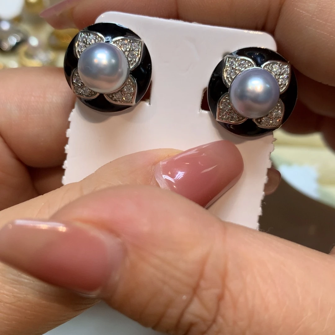 海水珍珠耳饰银S925镶嵌