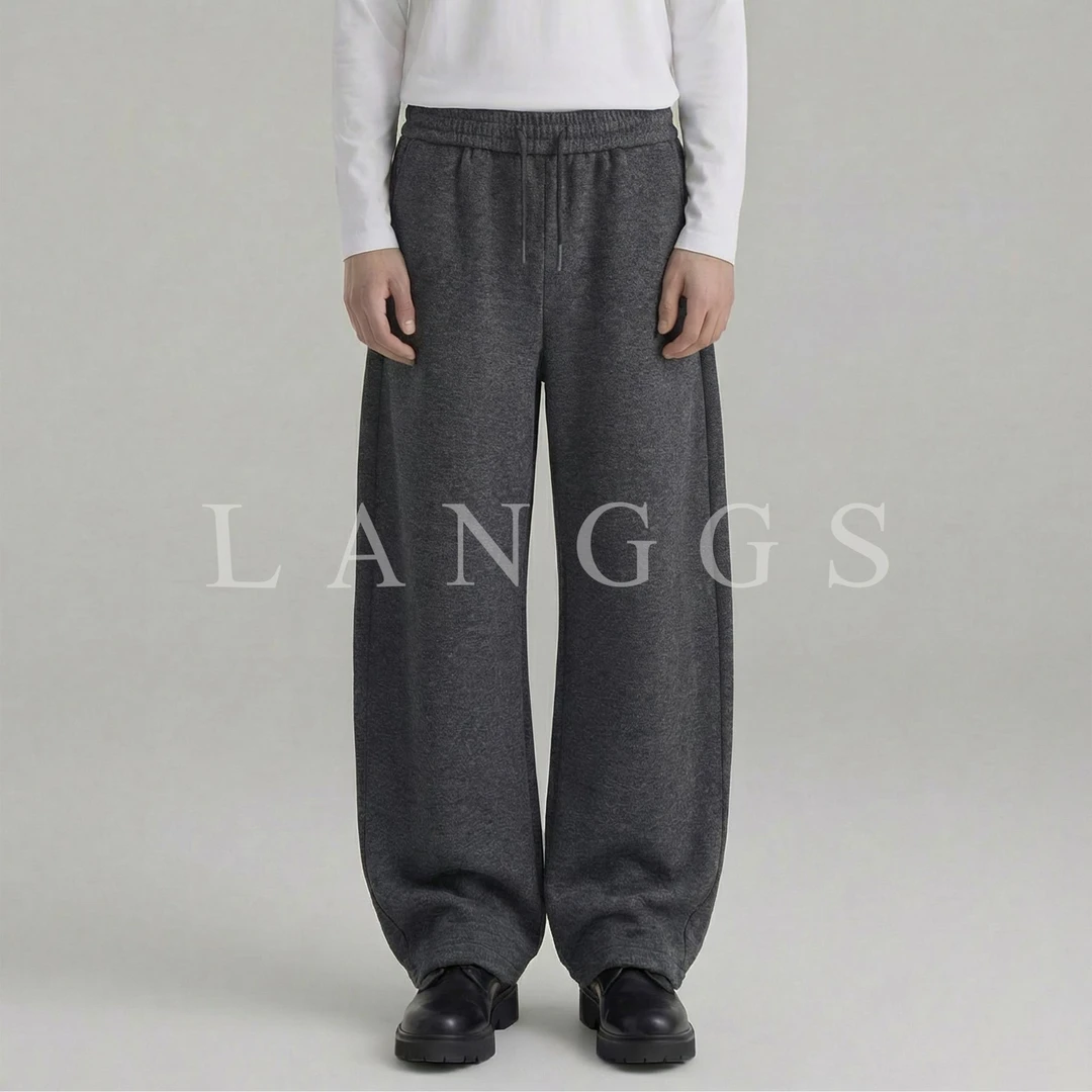 LANGGS&浪叔 25冬季休闲中腰抽绳针织加绒窄版裤-FW5523+FW5523-1