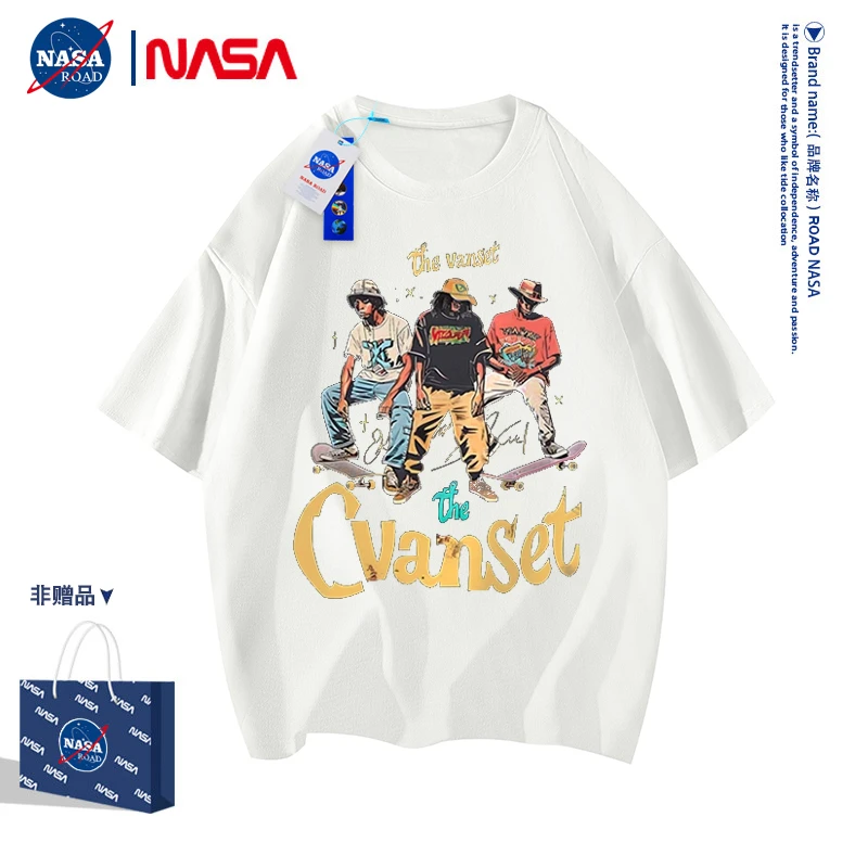 NASA ROAD免烫处理印花百搭短袖潮流日常夏季休闲T恤半袖圆领上衣