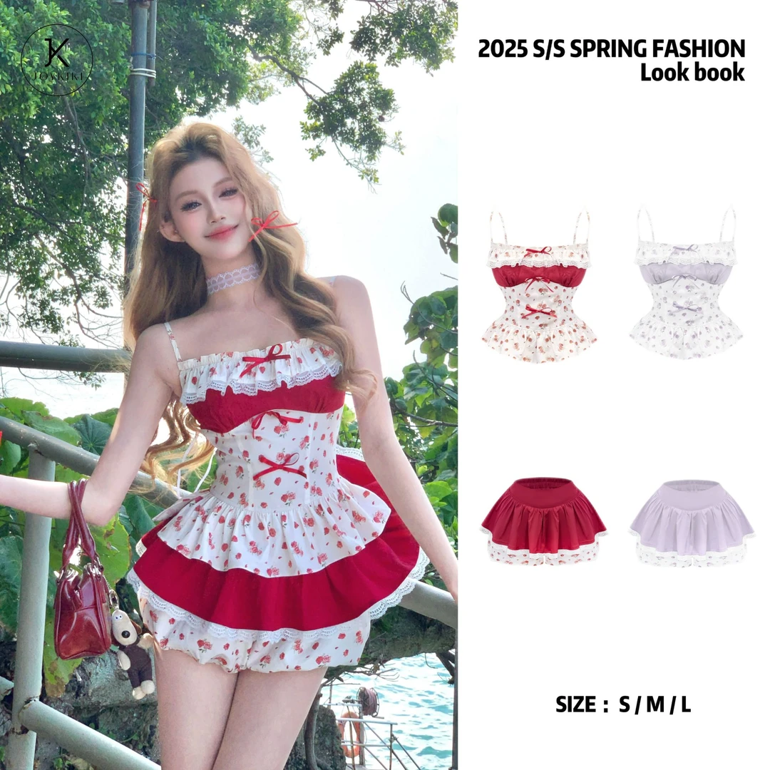 JOY KIKI金金【紫罗兰少女】春季纯欲撞色拼接蝴蝶结套装J25A140