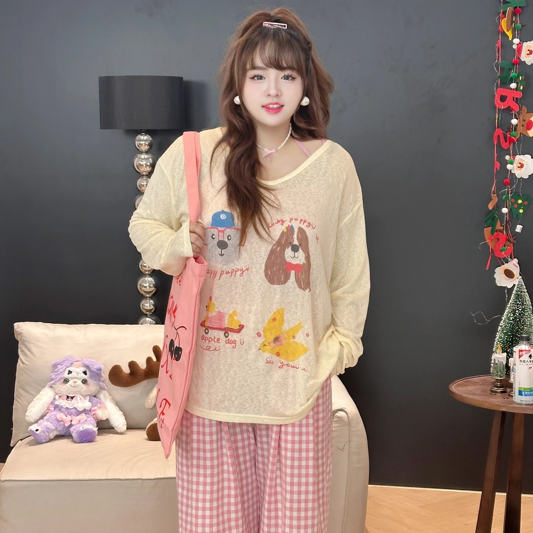 HI/小美很忙【动物乐园】大码女装 时尚百搭弹力长罩衫上衣WLL282