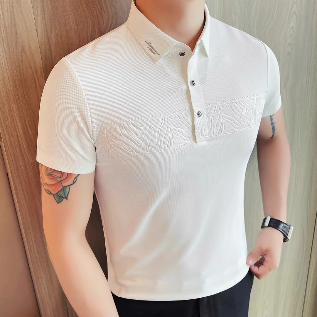 基密雷昂夏季薄款华夫格无痕polo衫男士翻领短袖时尚潮流修身t恤