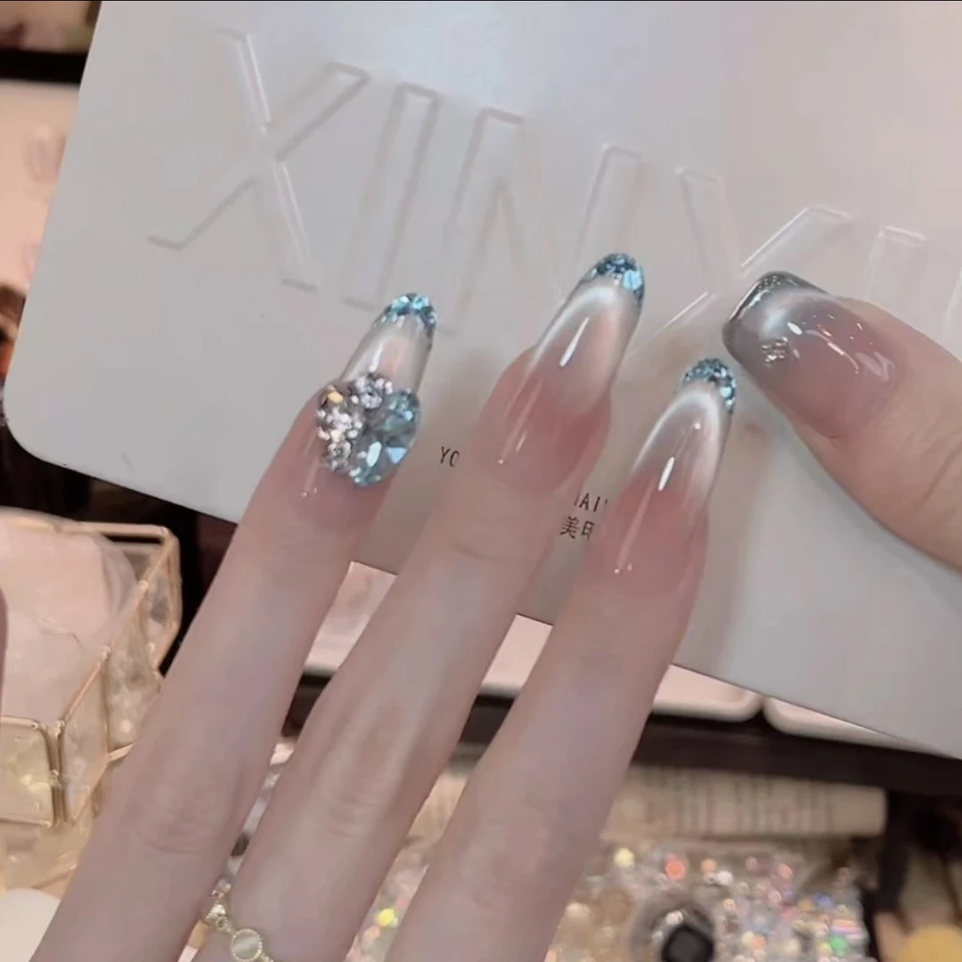 蓝色多巴胺- painted clear bow 纯手工穿戴甲 10片装