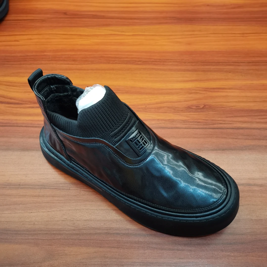 粒面皮圆头保暖耐磨防滑休闲皮鞋皮鞋时尚百搭，《单鞋》，《棉鞋》同款