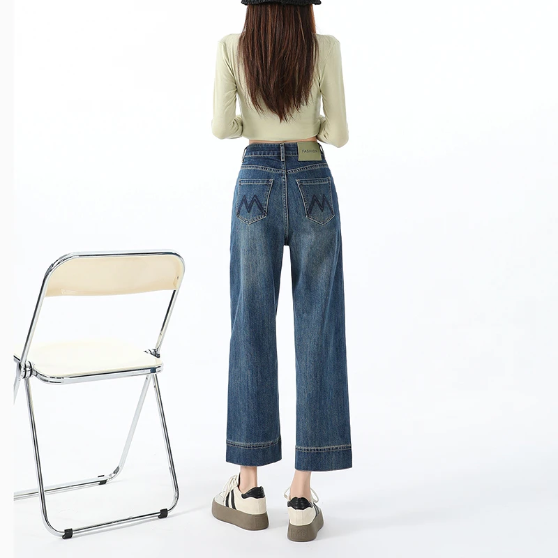 加绒阔腿牛仔裤女2025秋冬新款爆款高腰显瘦宽松小个子九分直筒裤