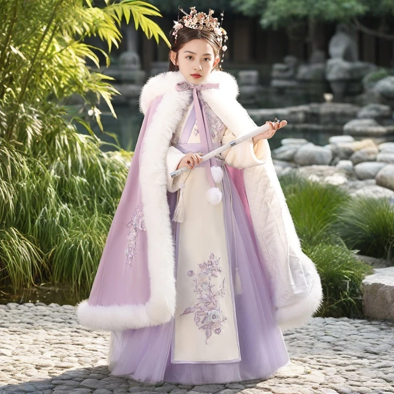 女童汉服冬季加绒儿童小女孩中国风冬装加厚古装过年唐装拜年服