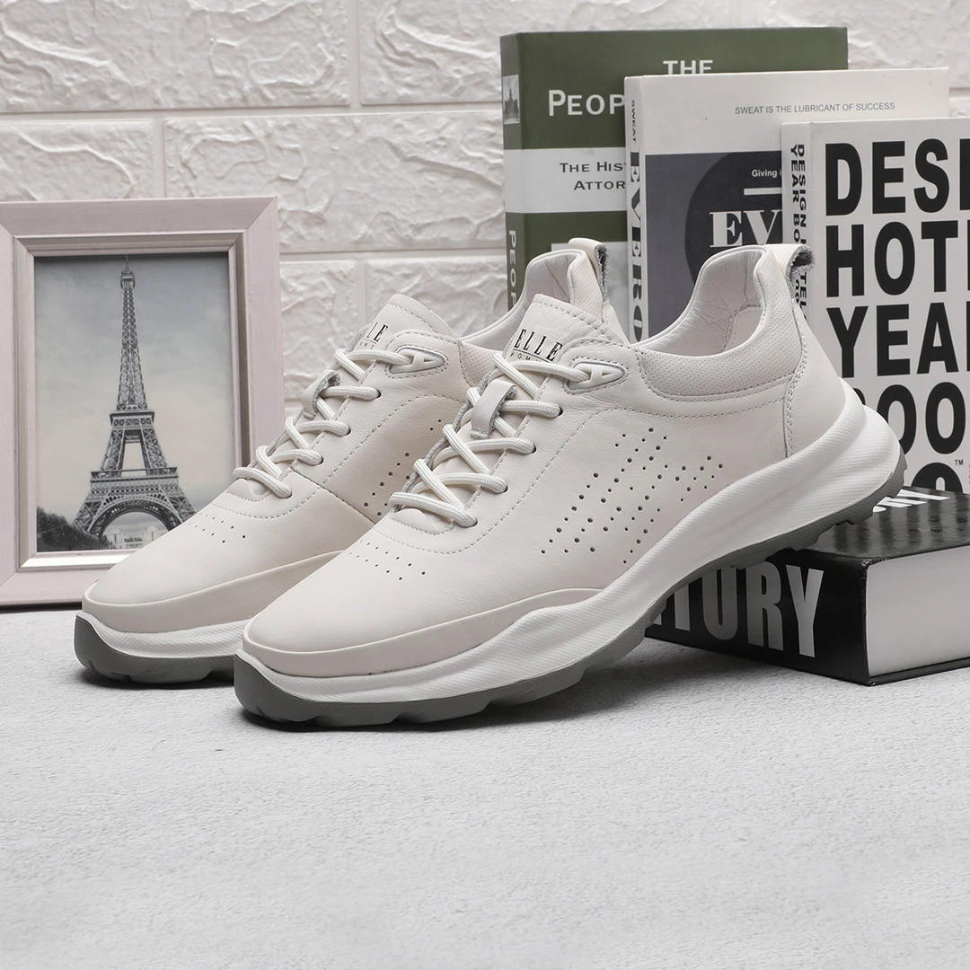 YC018-系带轻便极简风松紧带休闲皮鞋潮鞋透气小白鞋619182