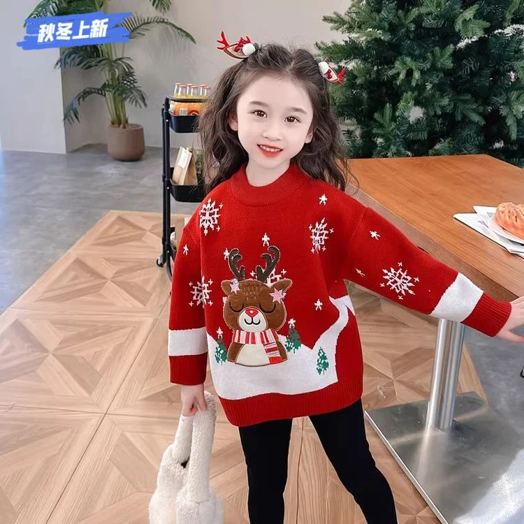 全棉时代100%棉【正品】女童毛衣儿童冬季打底婴幼儿过年服圣诞红色
