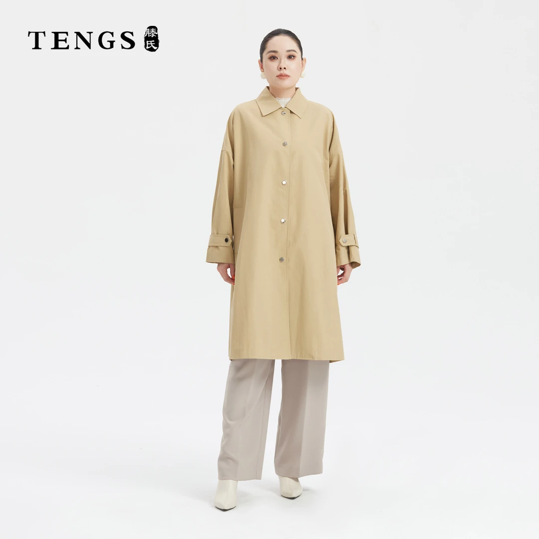 TENGS滕氏女装秋季新款时尚优雅宽松简约廓形长款风衣