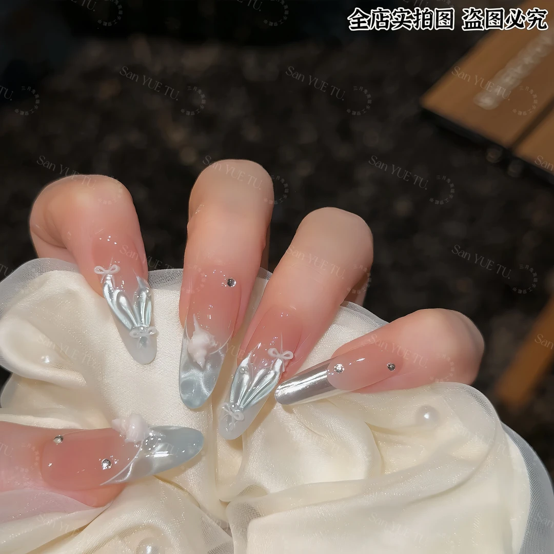 【波光粼粼】-三月兔2025新款法式气质显白鱼尾美甲可拆卸穿戴甲