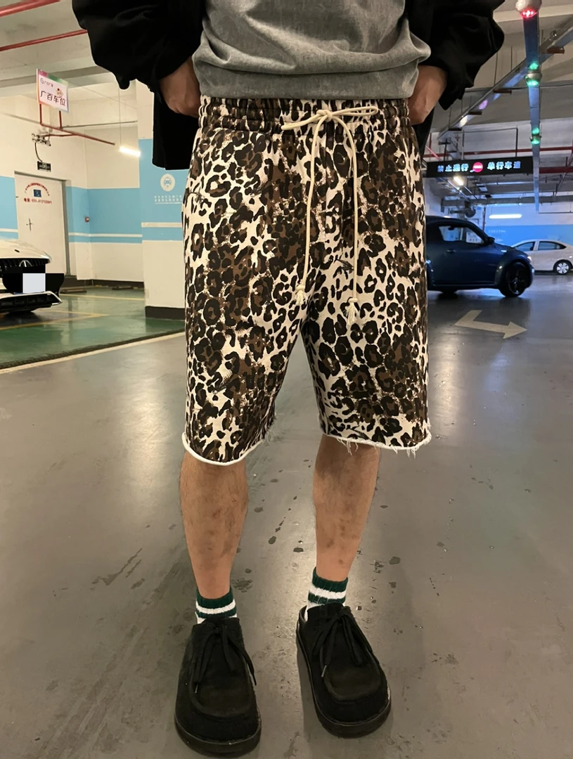 日系 水洗豹纹迷彩毛圈五分短卫裤