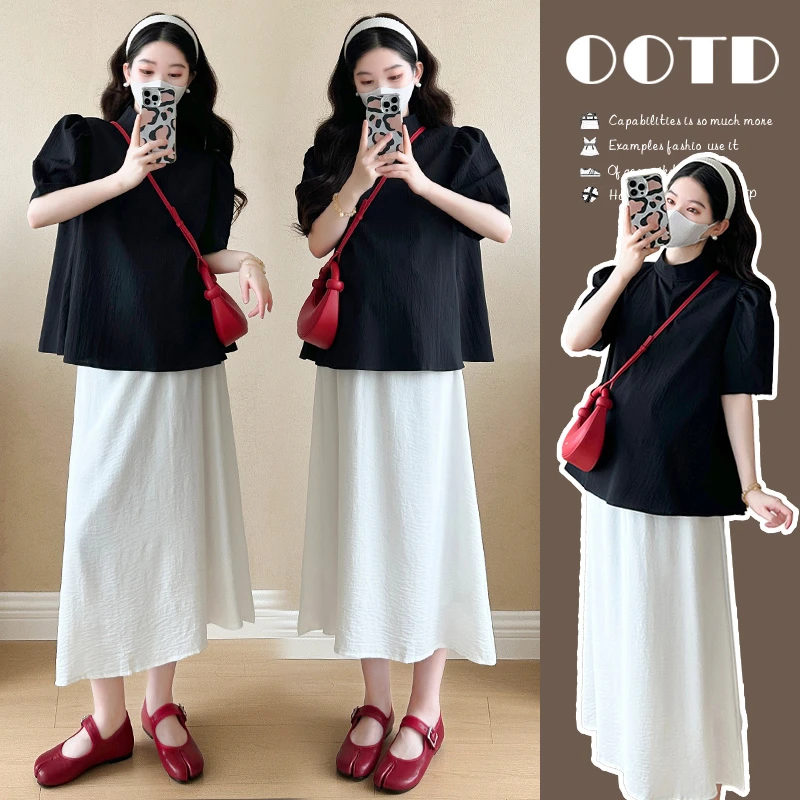 【酥酥】孕妇套装2025夏季法式桔梗气质显瘦上衣半身裙两件套