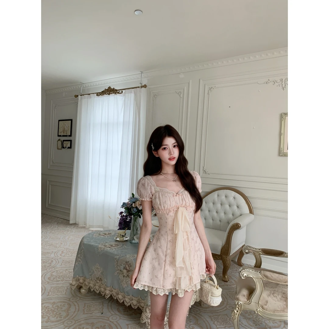越韩小鱼Musefish 蔷薇少女 甜美少女蕾丝边碎花连衣裙夏季裙子女