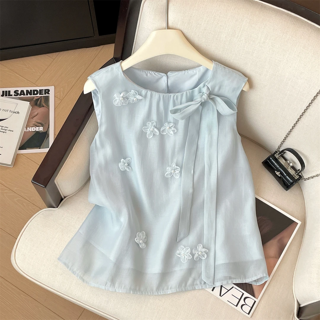 法式无袖衬衫上衣女夏季新款高级感名媛外穿显瘦仙气气质洋气衬衣