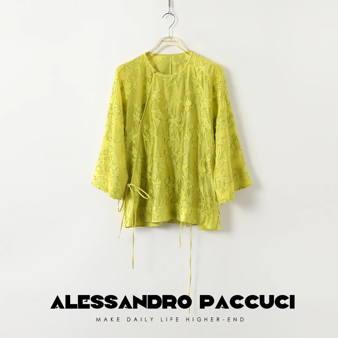 AP洛哥42017UG【黑标/进口】意大利TEXMODA新中式剪花偏襟盘扣小衫