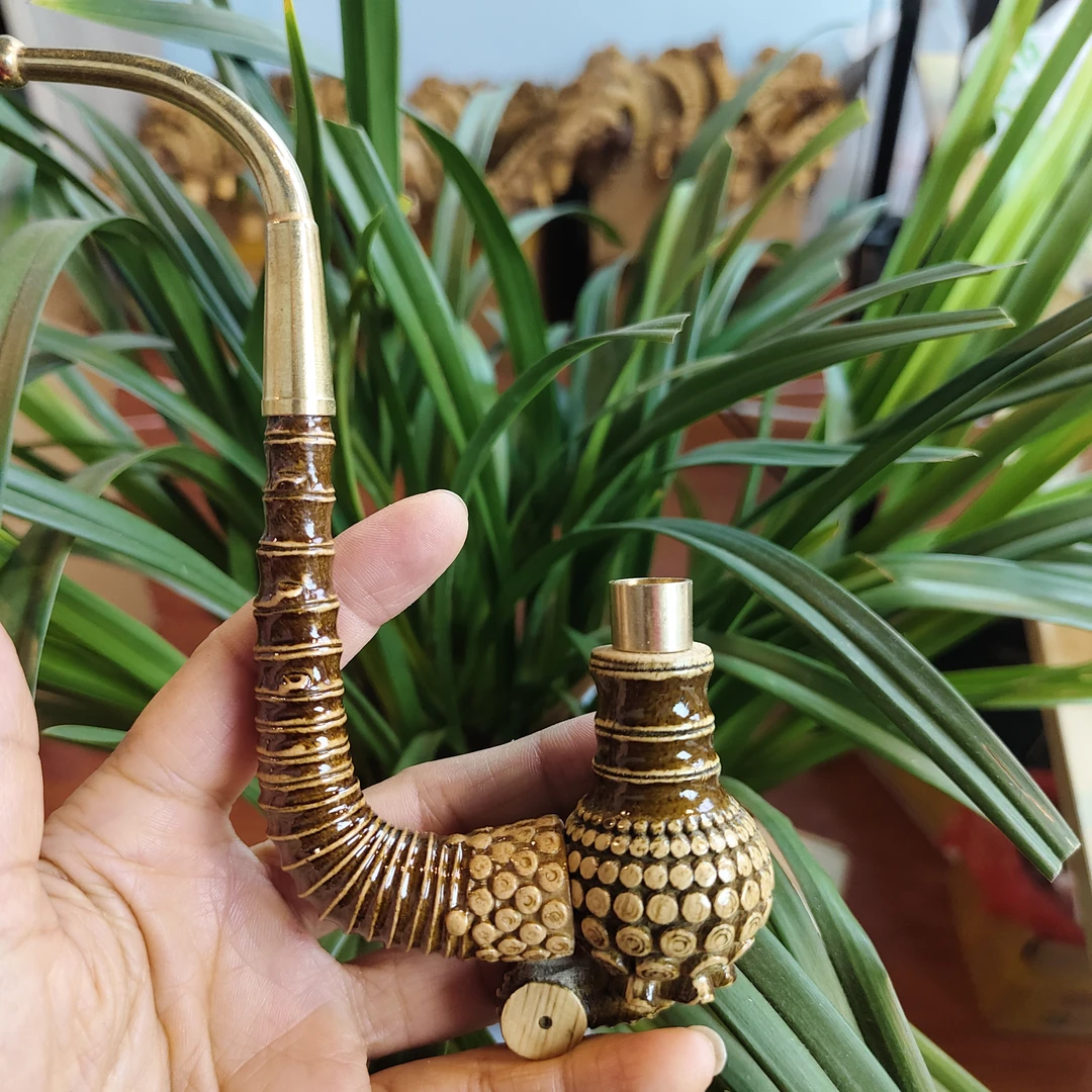 贵州民间实心竹雕刻分体小号圆杆16公分左右四用火口