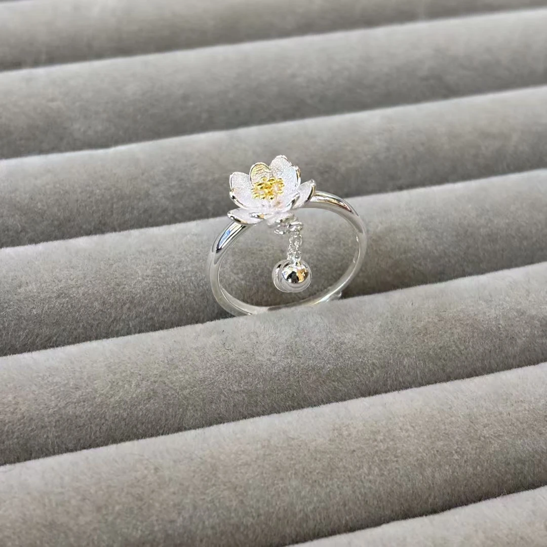 925银戒指 原创设计手工民族风女镶嵌活口清新银戒气质R014