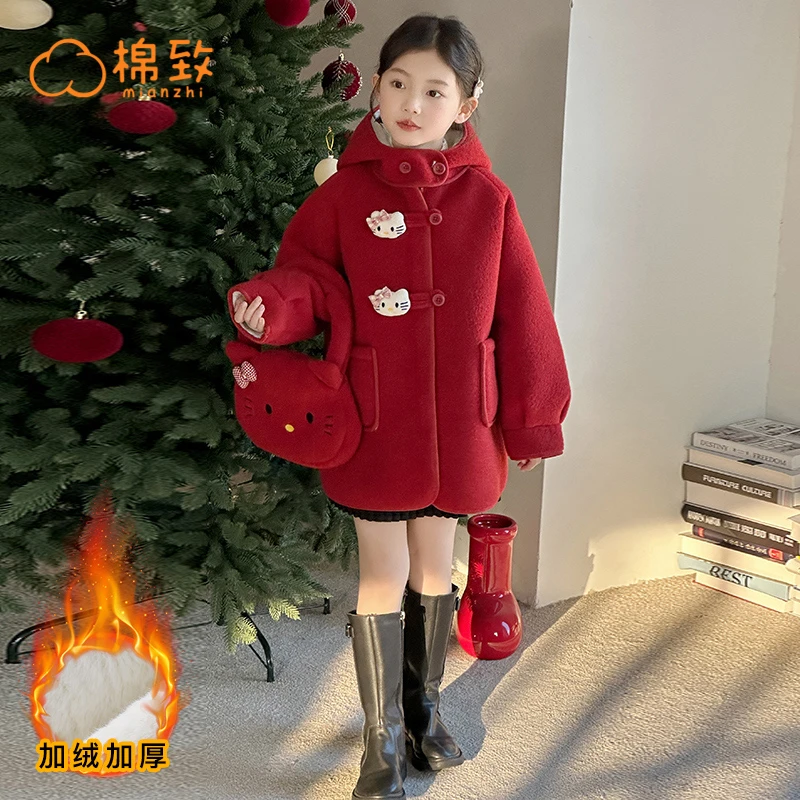 棉致【送包包】冬季加厚保暖百搭KT一体绒呢大衣+包包MZE385-tylj