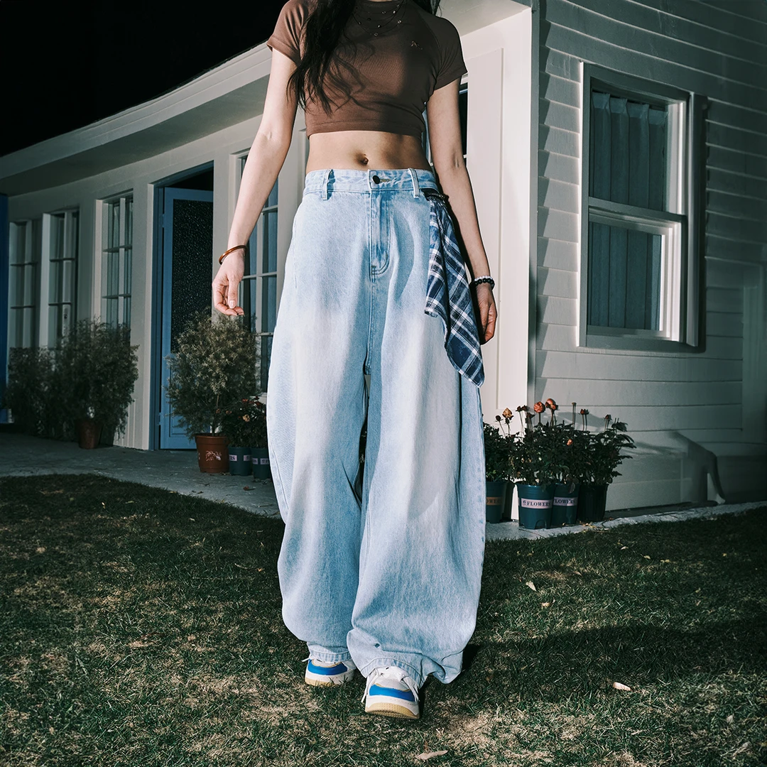 lemanism2025春季设计款cleanfit可拆卸方巾水洗牛仔弯刀裤