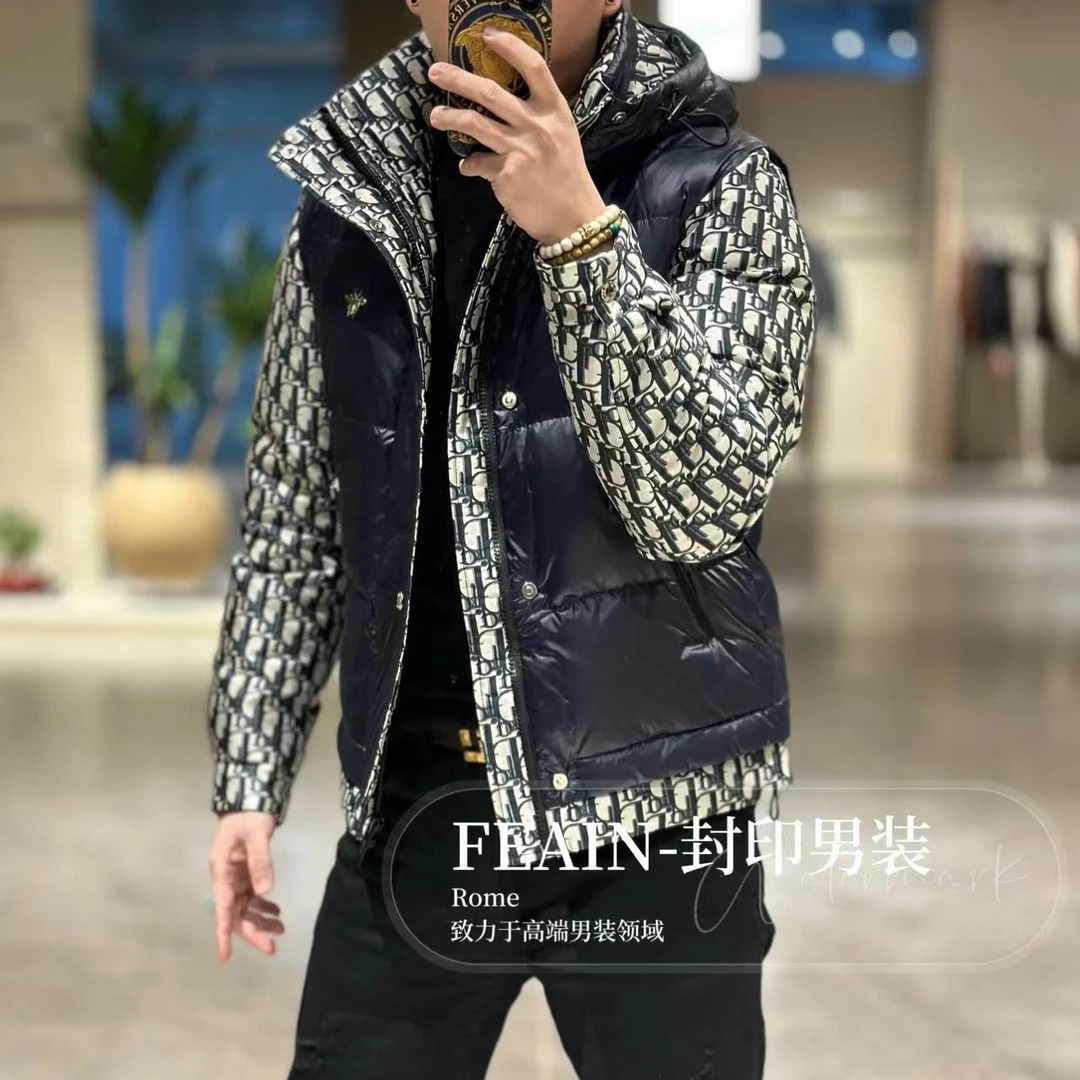 高端定制D字提花全手工立体拼接连帽款羽绒服J25-825