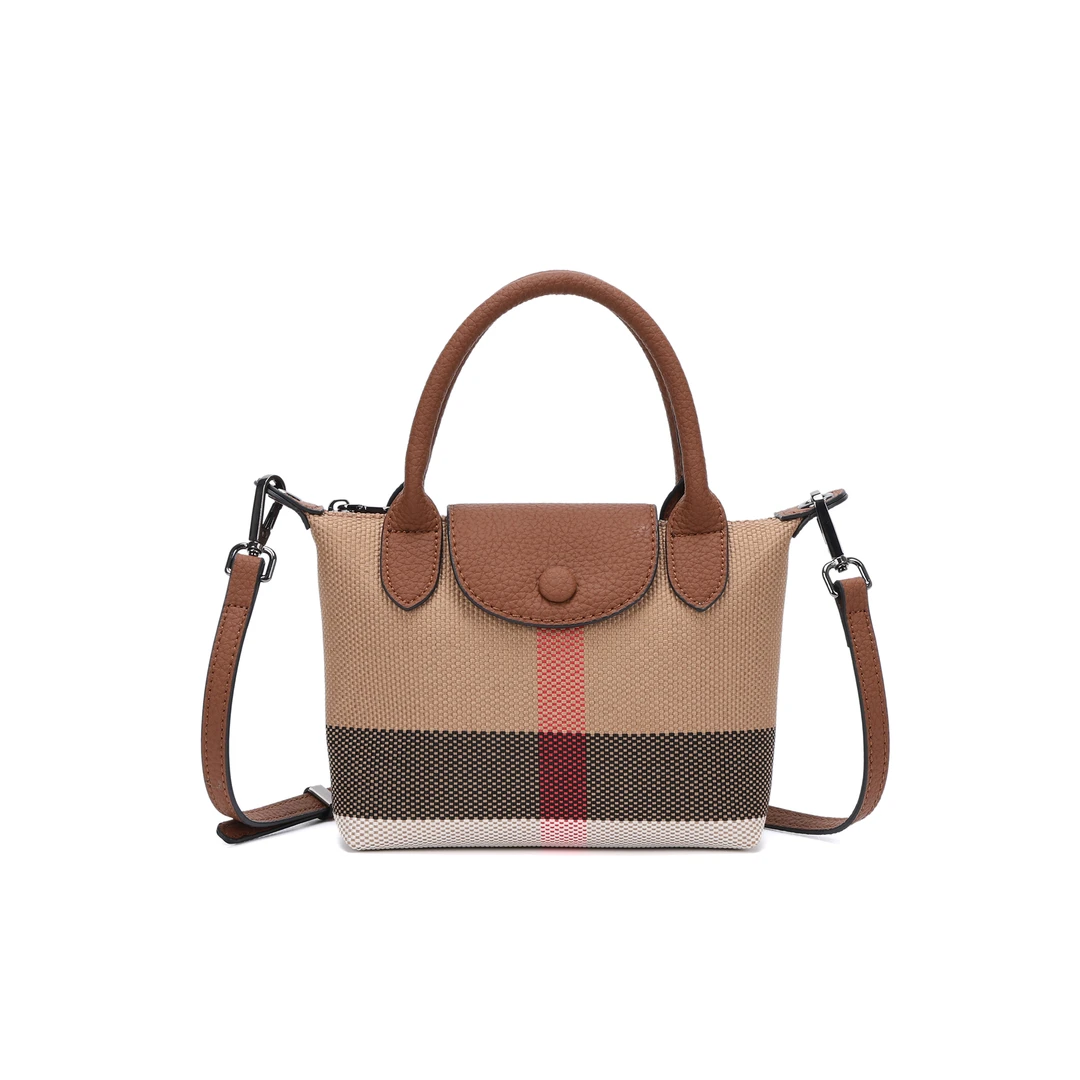 2025秋冬新款女士手提单肩包女皮配格子撞色女包饺子包1079