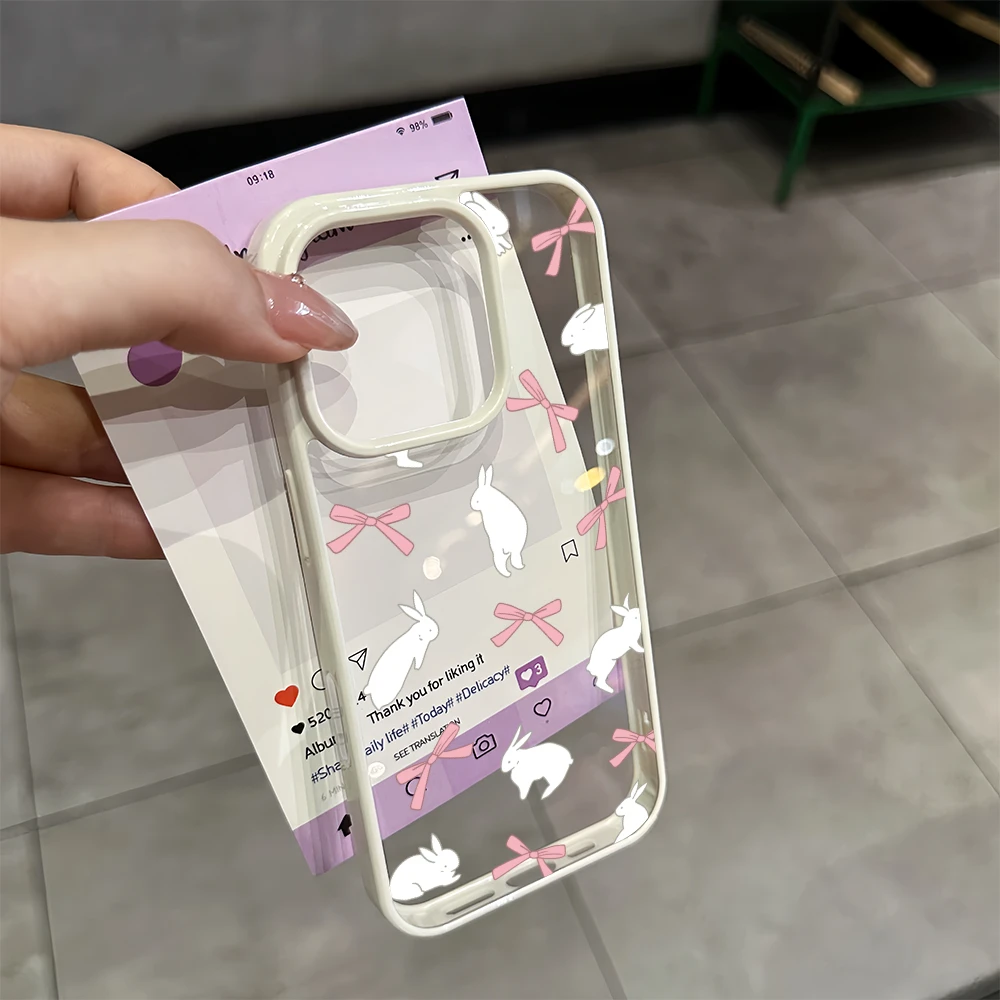 AI按键粉蝶结兔兔适用于iphone苹果16pro手机壳苹果15Pro触控防摔