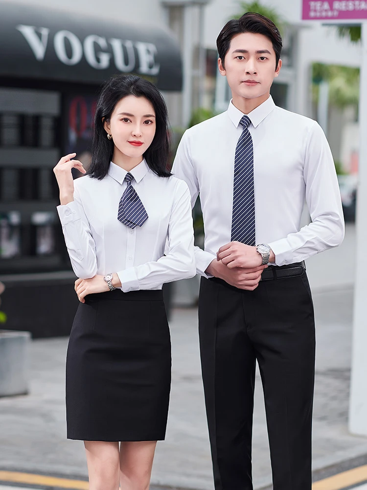 莫代尔材质四季通用常规款吸汗纯色短袖衬衫伴郎白色职业装长袖