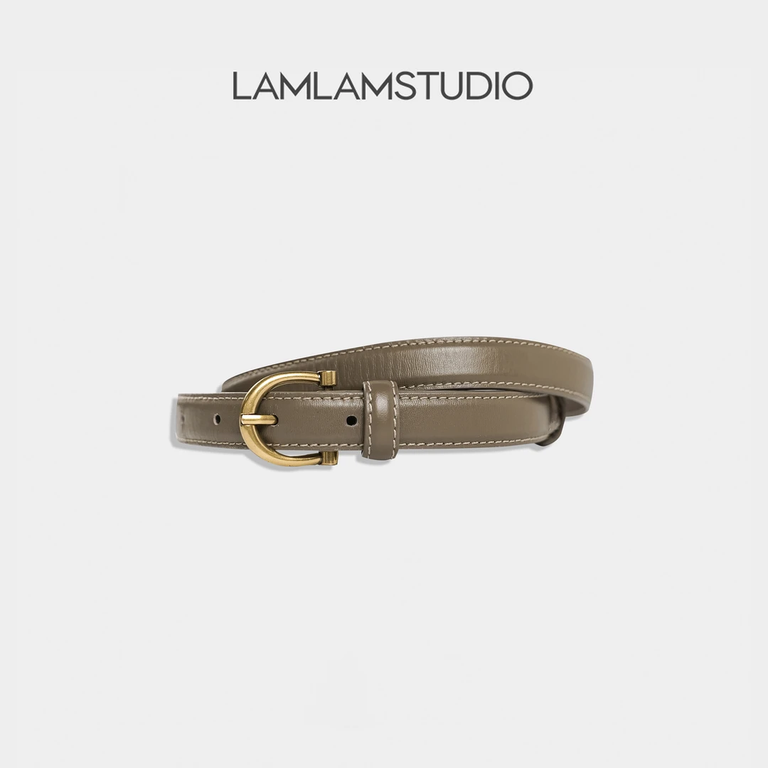 LAMLAM 张一琳“大象灰真牛皮皮带”腰带金色马衔扣双面L252285S
