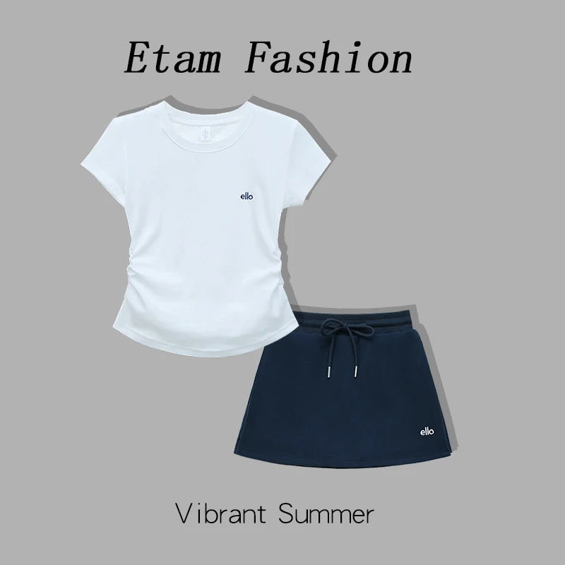 艾格刺绣小标韩版收腰修身显瘦圆领短袖2025百搭休闲潮流简约t恤