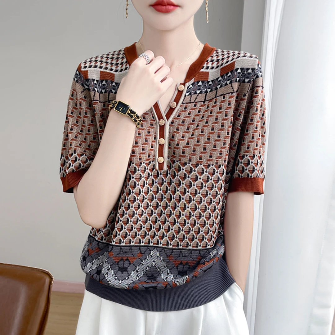 胖mm夏装大码冰丝针织衫女士短袖t恤2025新款遮肚子巨显瘦v领上衣