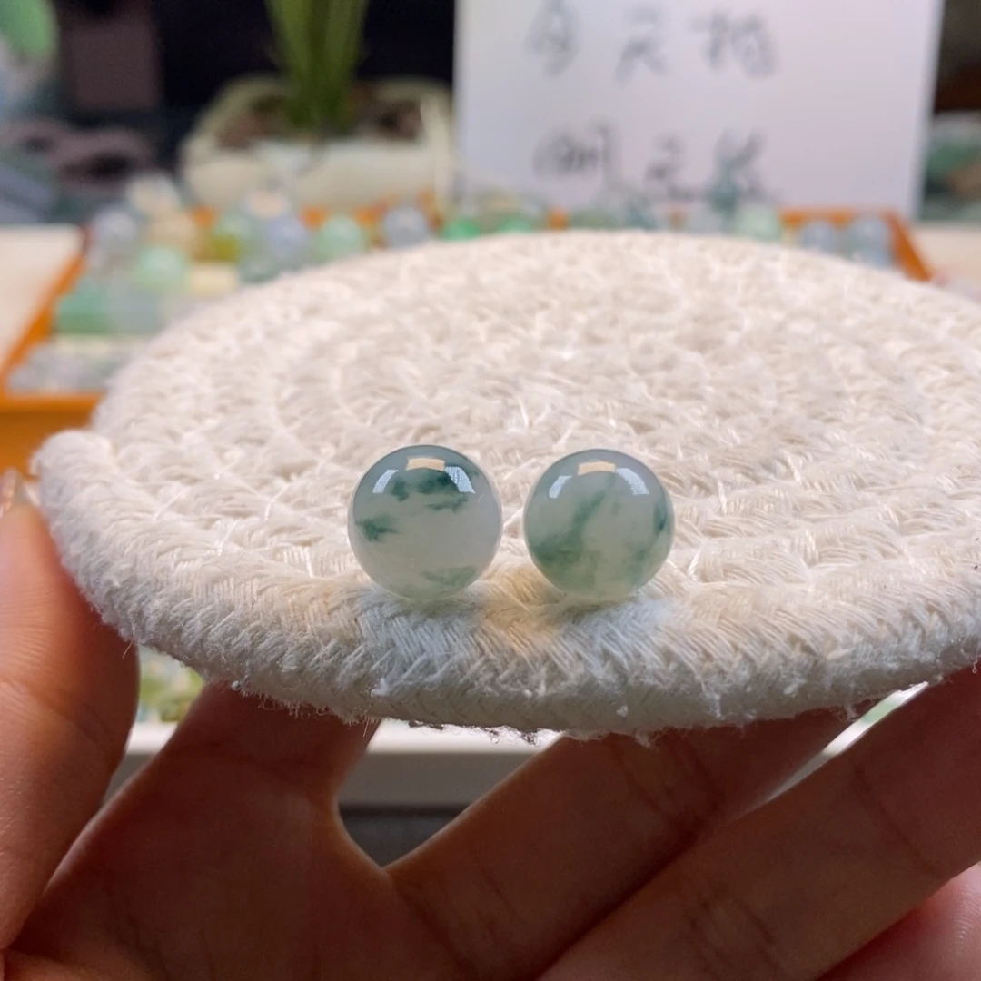 翡翠散珠银***光天然翡翠一对11.7-11.4