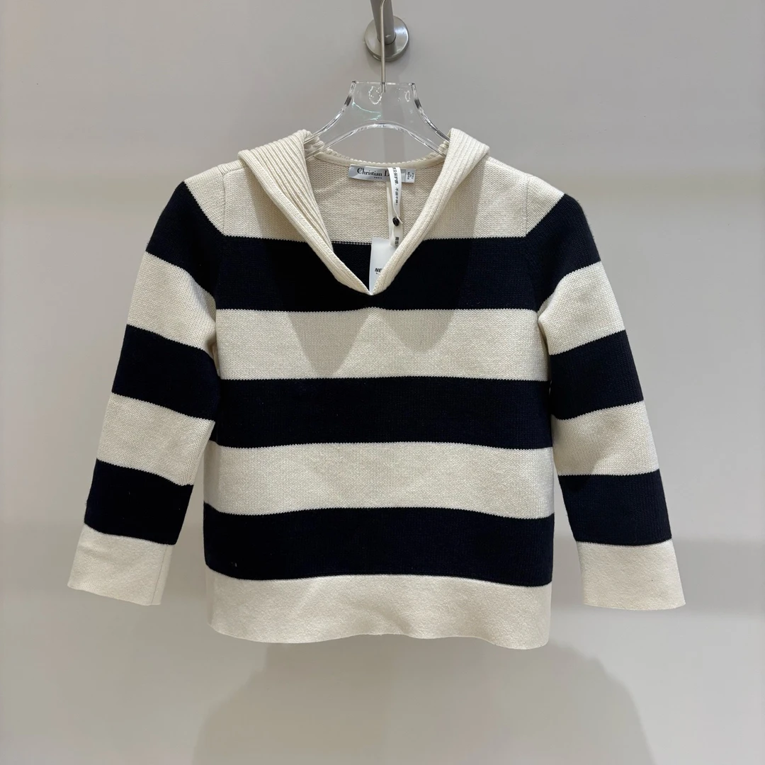 99新 DIOR/迪奥 DI2459 海军领标语针织条纹上衣 40码 原价19500