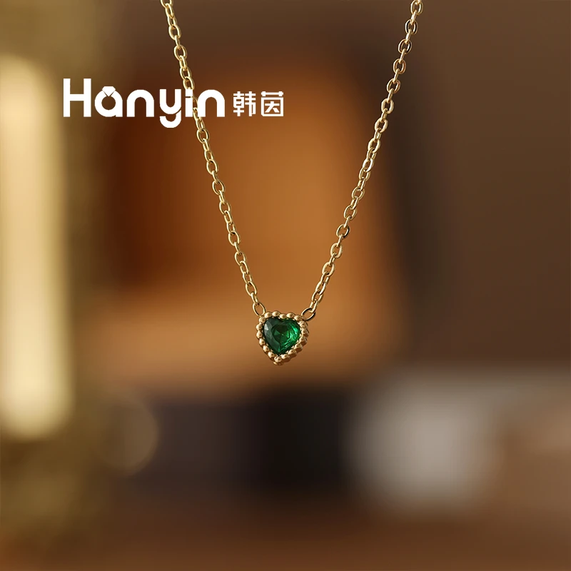 钛钢项链 迷你绿爱心极简个性时尚气质百搭经典轻奢不掉色项链