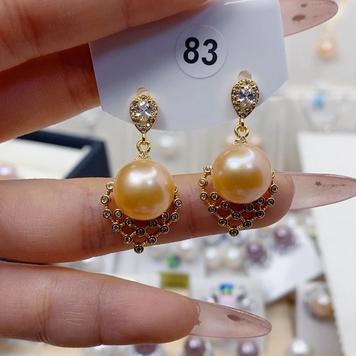 耳饰银S925镶嵌淡水珍珠