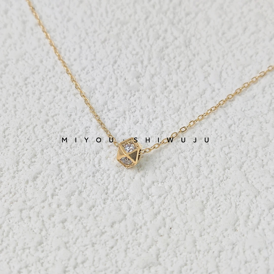 钛钢项链 多面方糖镶钻项链