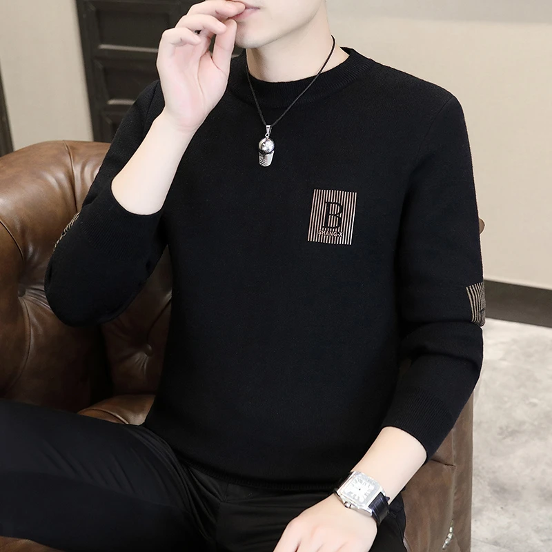 CALTOKROSA男士圆领毛衣秋冬季加厚款针织衫打底衫青年保暖内搭潮