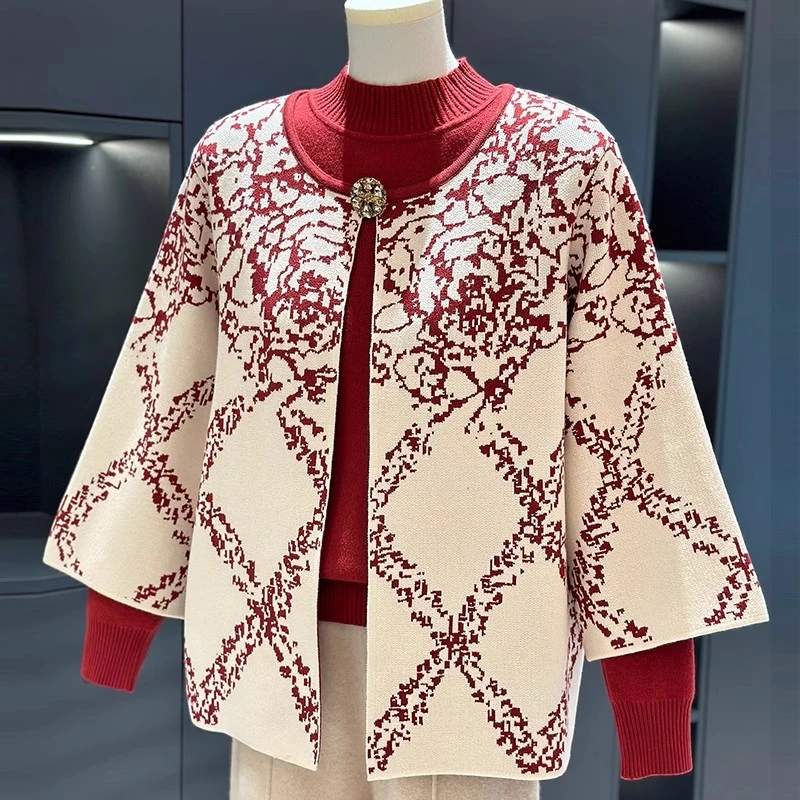 中老年婆婆针织衫女套装2025年春秋新款妈妈装休闲奶奶毛衣两件套