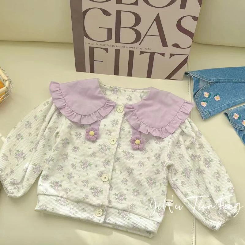 JW-12450-女童春季洋气花朵开衫女宝宝中小童韩版上衣外套