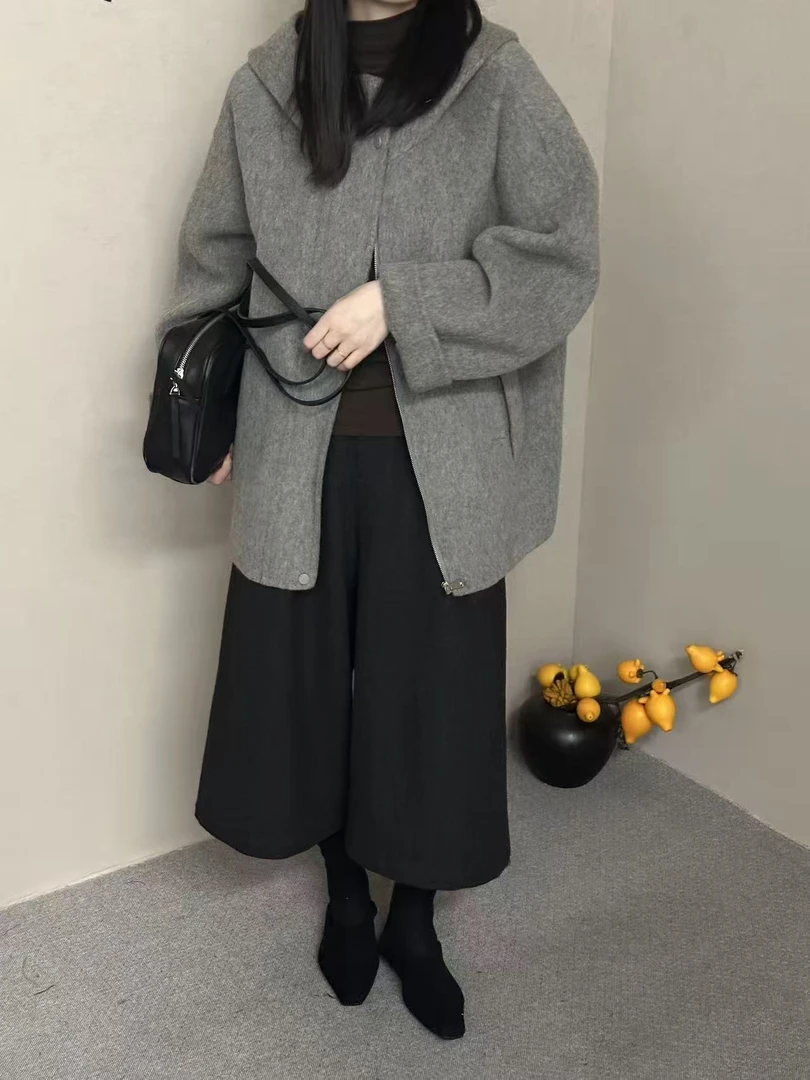 501702【蝶谷】宽松连帽双面绒大衣