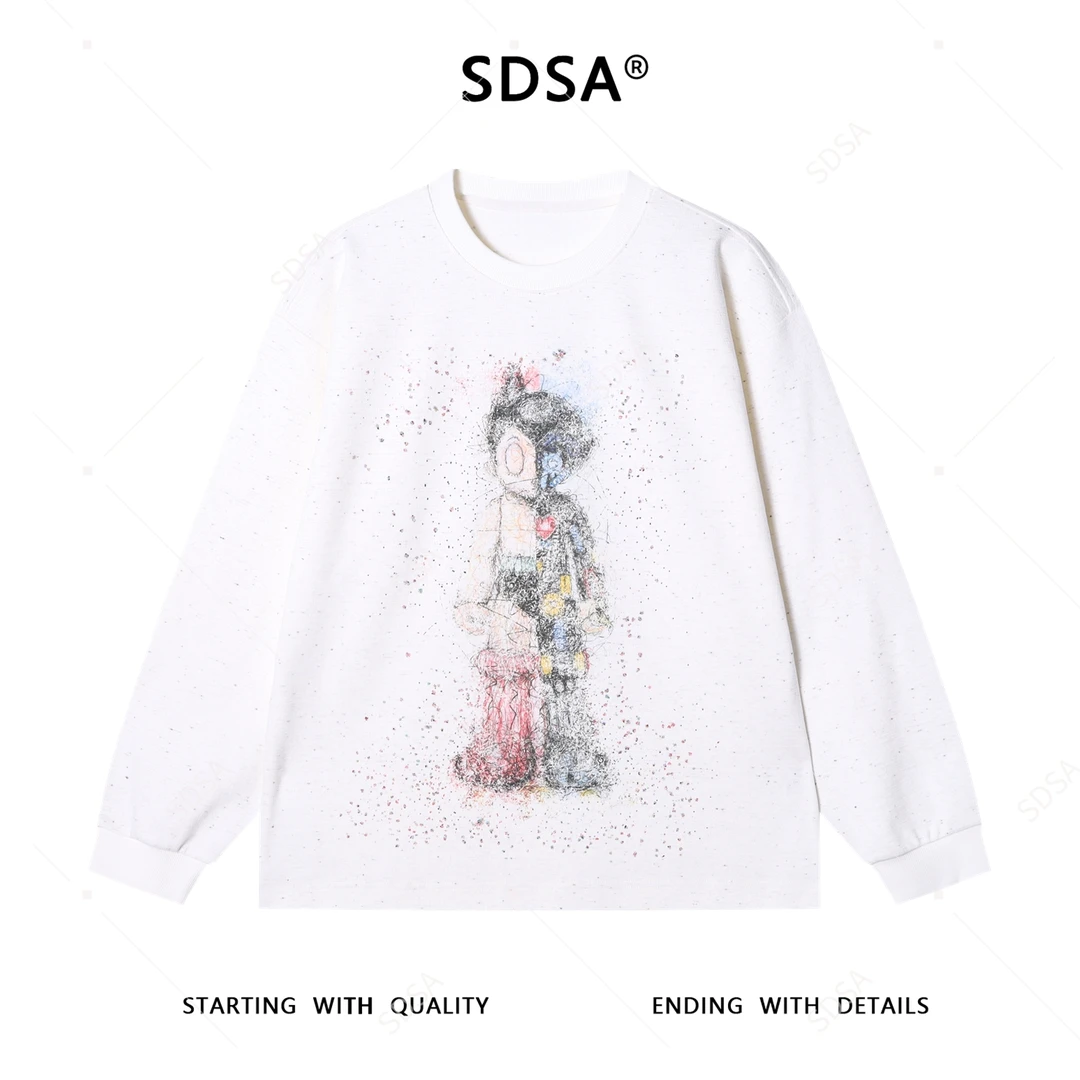 SDSA男士秋冬新款痞帅男装潮牌抽象印花圆领卫衣宽松百搭气质卫衣