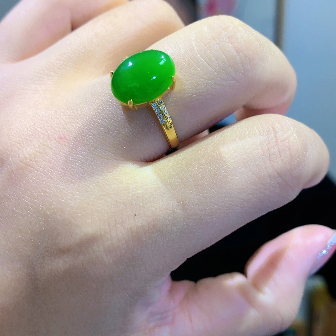和田玉（碧玉）戒指银S925镀金镶嵌