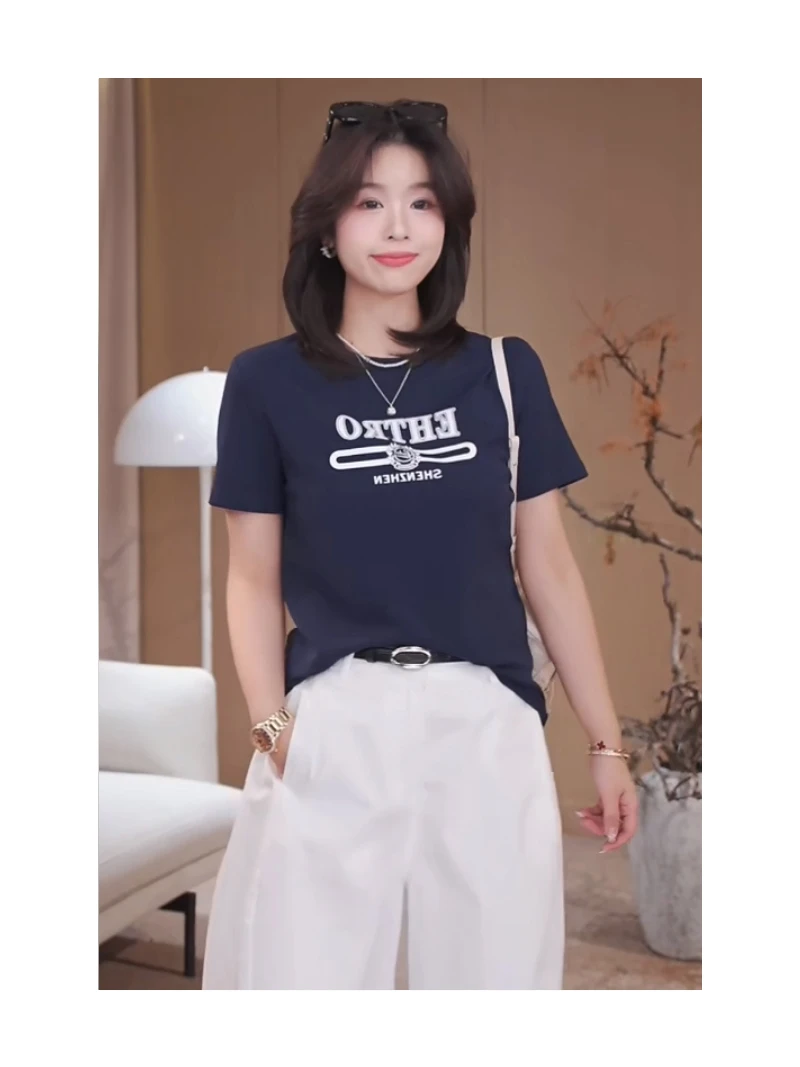 广州琴姐【城市心情】欧若风美式字母印花显瘦短袖T恤女夏季61652